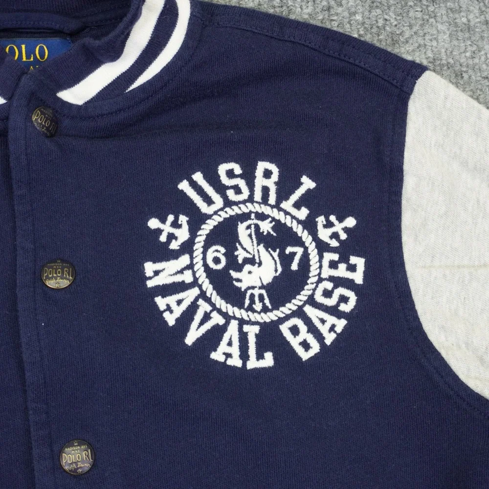 Polo Ralph Lauren Varsity Jacket Kids 8 Blue Gray USRL Naval Marauders Letterman